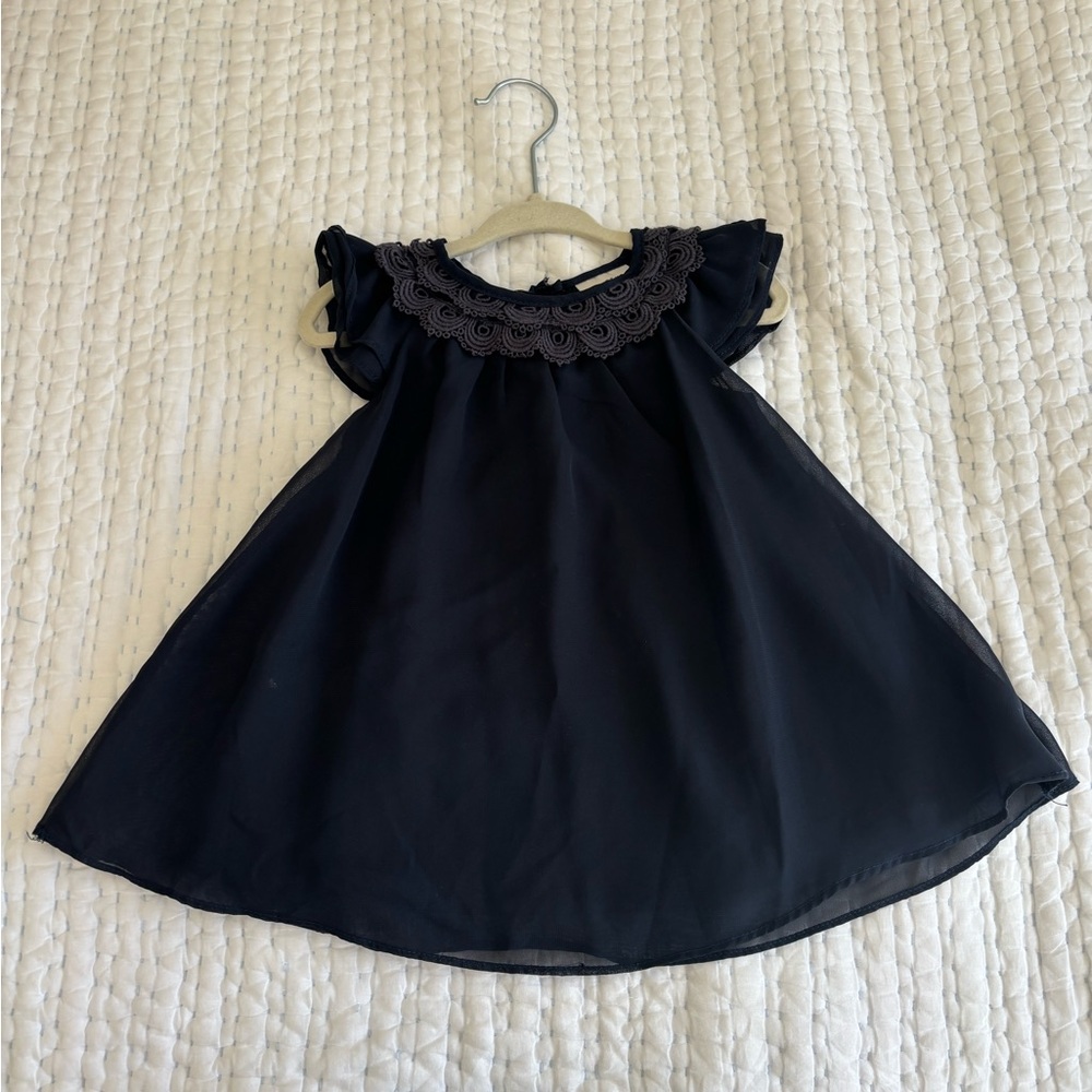 Max Studio Girls' Navy Lace Collar Flutter Dress